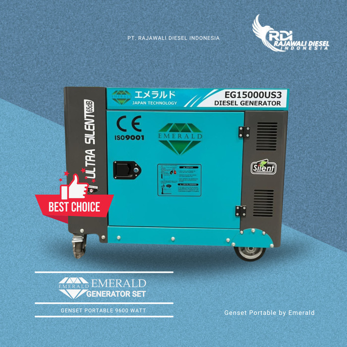 GENSET 12 KVA/10.000 WATT 1 PHASE EMERALD EG15000US SILENT JAPAN TECH