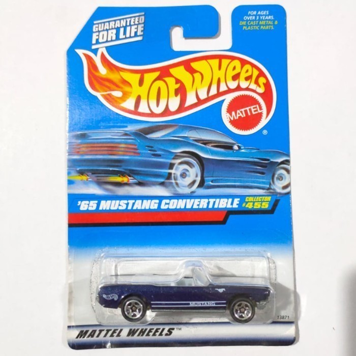 Hotwheels 65 Mustang Convertible biru tua open hood 1998