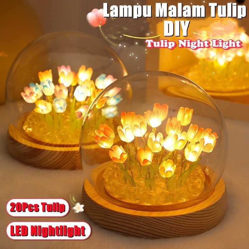 Lampu Malam Tulip Simulasi DIY Tulip Baterai Dioperasikan Lampu Meja Bunga Tulip Lampu Malam LED Lam