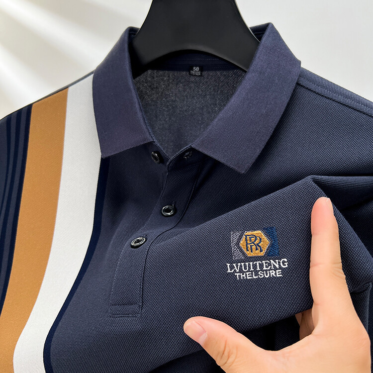 Kaos Kerah Dewasa Pria Lengan Pendek Kaos Polo Bergaris Pria Berwarna Putih Biru