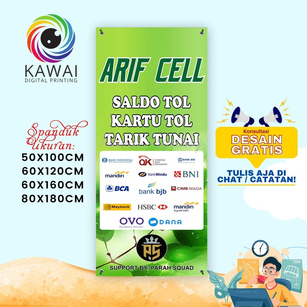 Spanduk Banner MMT Konter Hijau Putih Ukuran 60x160