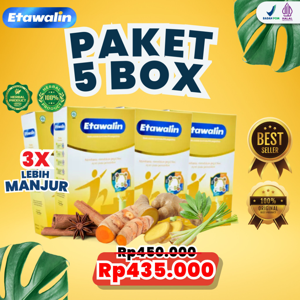 

PAKET 5 BOX ETAWALIN ORIGINAL - SUSU HERBAL ETAWA BANTU MENGOBATI ASAM URAT KOLESTEROL SYARAF KEJEPIT REMATIK