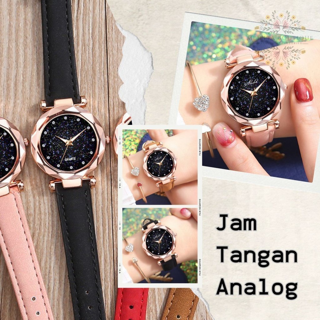Jam Tangan Analog Wanita Bulat Elegan Tali Kulit