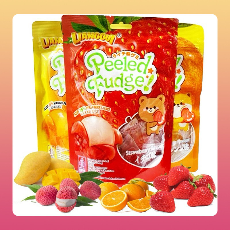 

[Hampers/Gift] LIANGGUI Peeled Fudge (Permen Kupas) permen kupas Permen buah cemilan manis| Permen Lunak Aneka Buah Viral | Candy Jelly Gummies Manggo Permen Lunak Rasa stroberi Jeruk 108 Gram