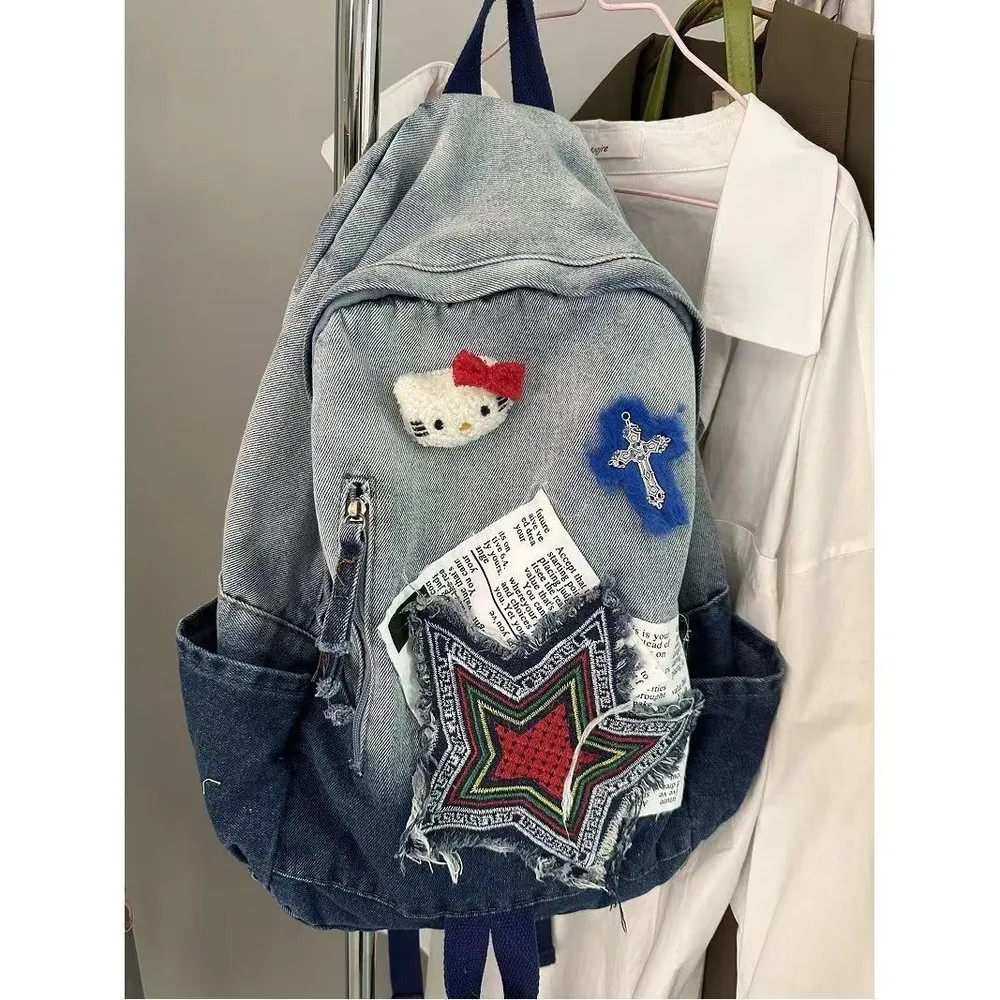 【YAHAO】Y2K/ransel denim/tas retro/tas sekolah