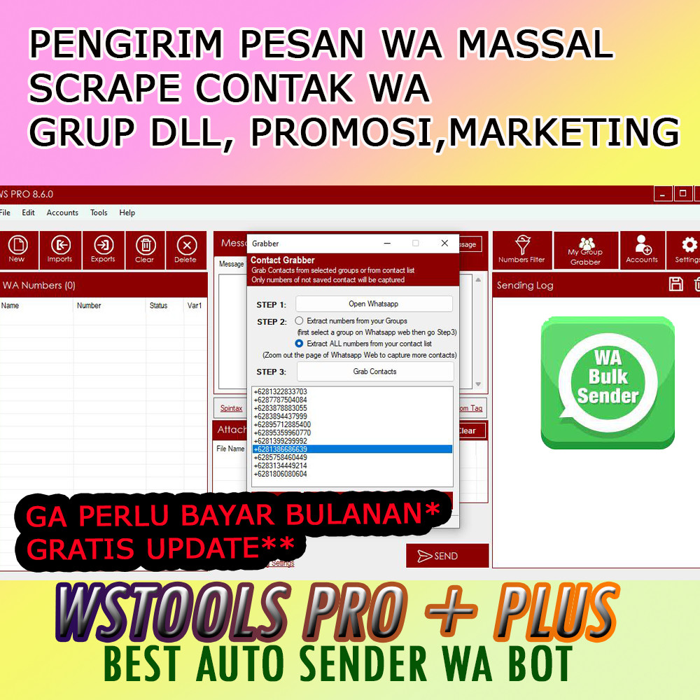 BEST SENDER PRO Blast Promosi, Wasender, WA SENDER, WSTOOLPRO , WSTOOL