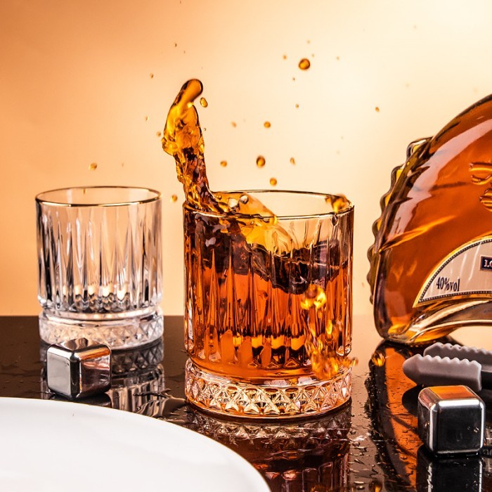 Gelas Whisky Premium Crystal - Diamond Bottom Rock Glass, Tebal & Jernih