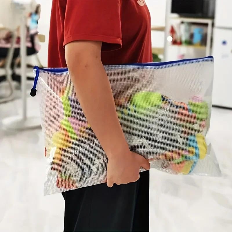 

5pcs Transparent Zipper Storage Bag A3 A4 5 Plastic Mesh Waterproof Storage for Files Toys Stationery for Office Home Travel Use