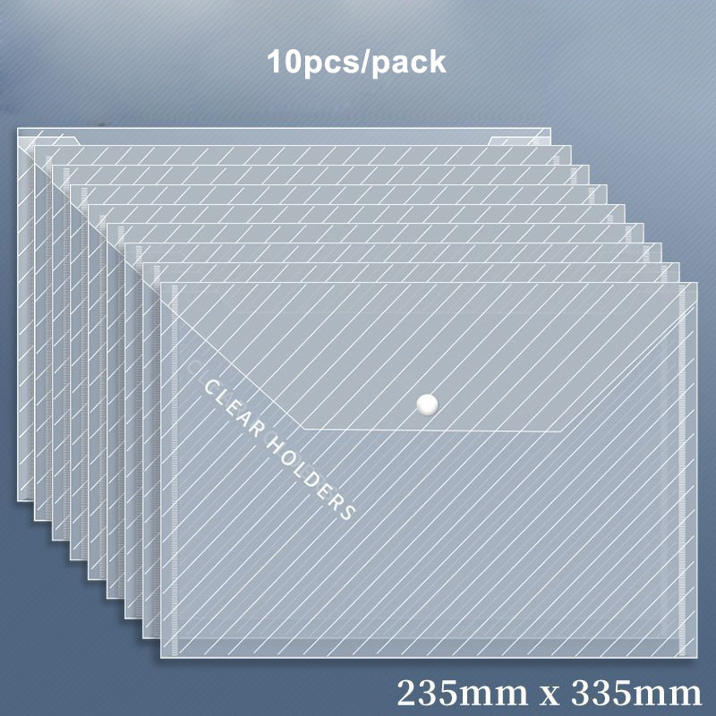 

10pcs/Pack A4 Twill Waterproof Snap Buckles Large Capacity Office Materials Student Test Paper Bags Transparent File Bags