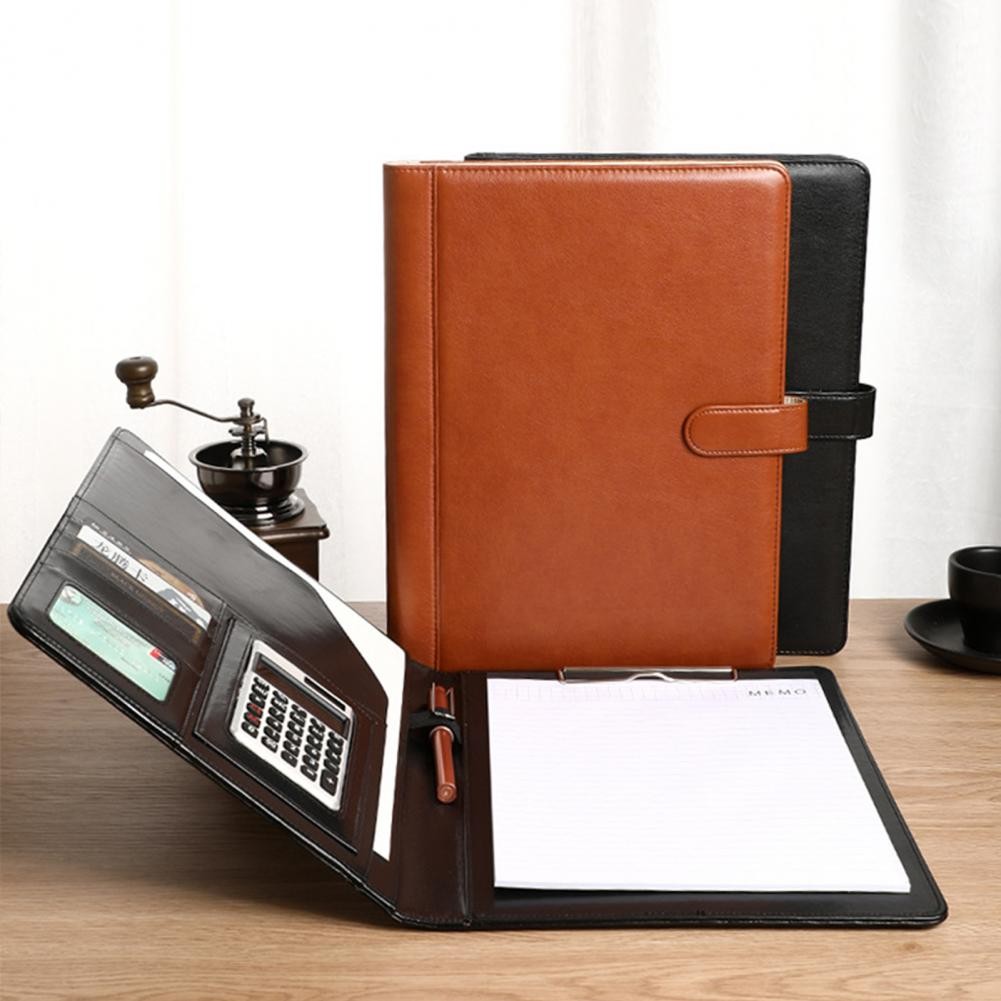 

Multifunctional Notebook A4 Document Folder with Calculator Pen Slot Card Holder Portfolio File Folder with Documents Clip