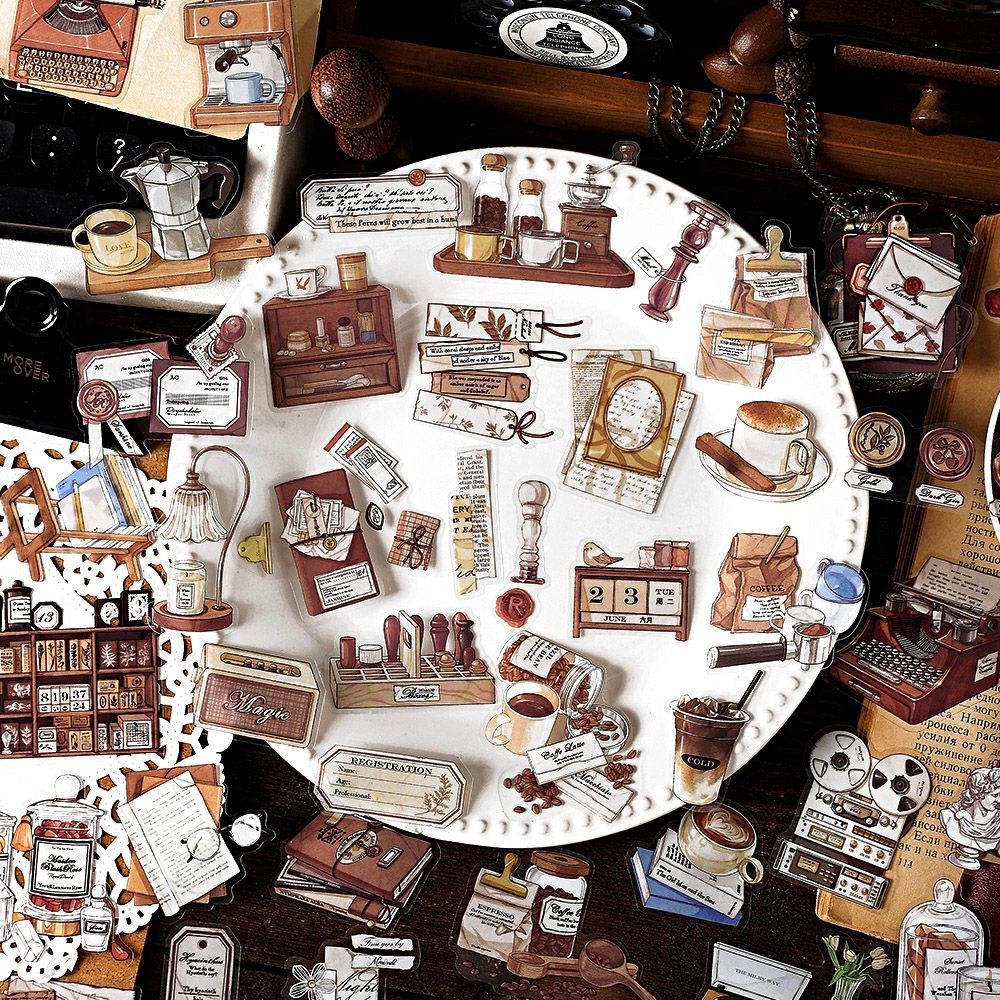 

40 Pcs Vintage Coffee Theme Scrapbooking Stickers Retro Coffee Waterproof Stickers For Planner Junk Journals Diary Decoration