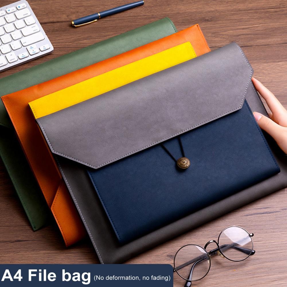 

A4 Document Bag Folder Holder with Elastic String Faux Leather Large Capacity File Envelope Case Portfolio Office Supplies