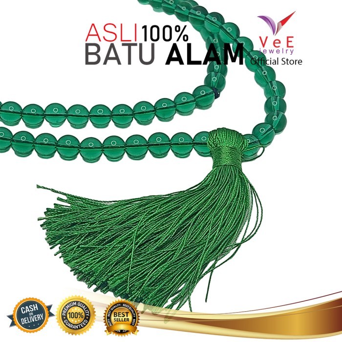 Tasbih 99 Butir Batu Giok China Asli 8mm Natural- VeE Kalung Muslim - Hijau Tua