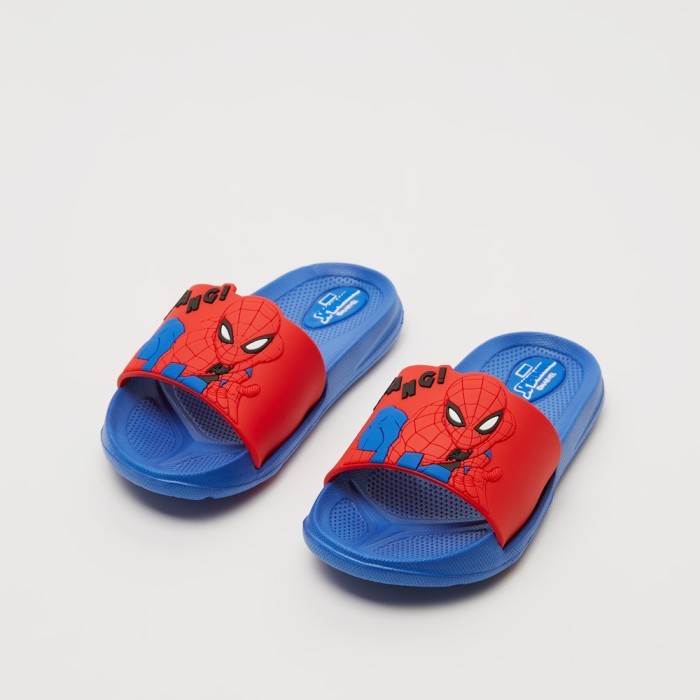 Max Fashions Sandal Spider-Man Embossed Slip-On Slides - Biru, 30
