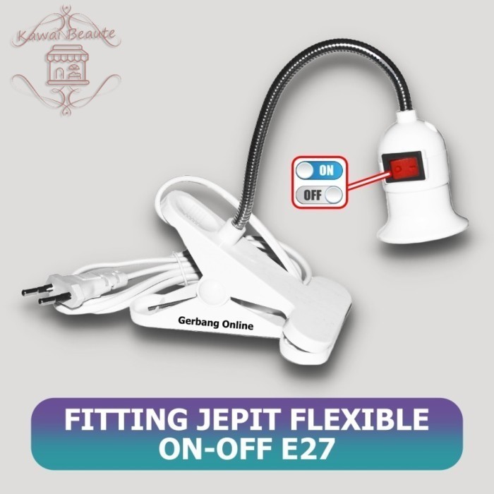 FITING LAMPU JEPIT SAKLAR ON OFF + KABEL LAMPU E27 LAMPU BELAJAR LAMPU KERJA KABEL 2 METER