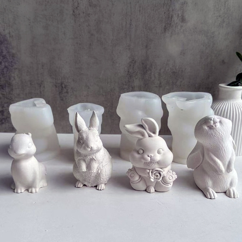 

Multi-style Rabbit Silicone Candle Mold Easter Animal Cute Rabbit Aromatherapy Plaster Soap Resin Mould 3D Crafts Casting Tool
