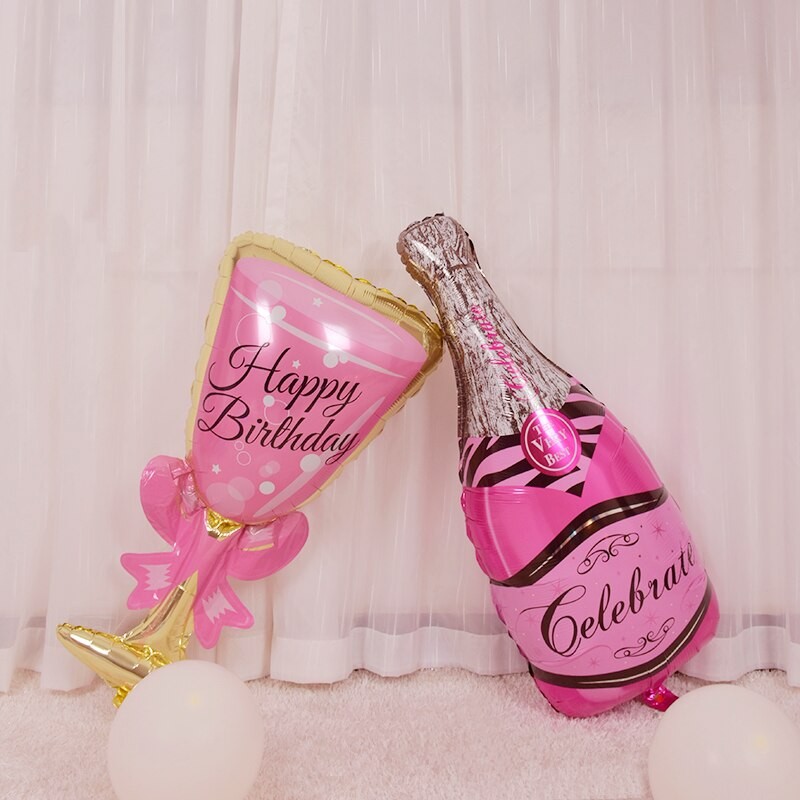

Pink Balloon Champagne Bowknot Wine Cup Wedding Birthday Party Decoration Adult Children Balloon Event Party Supplies