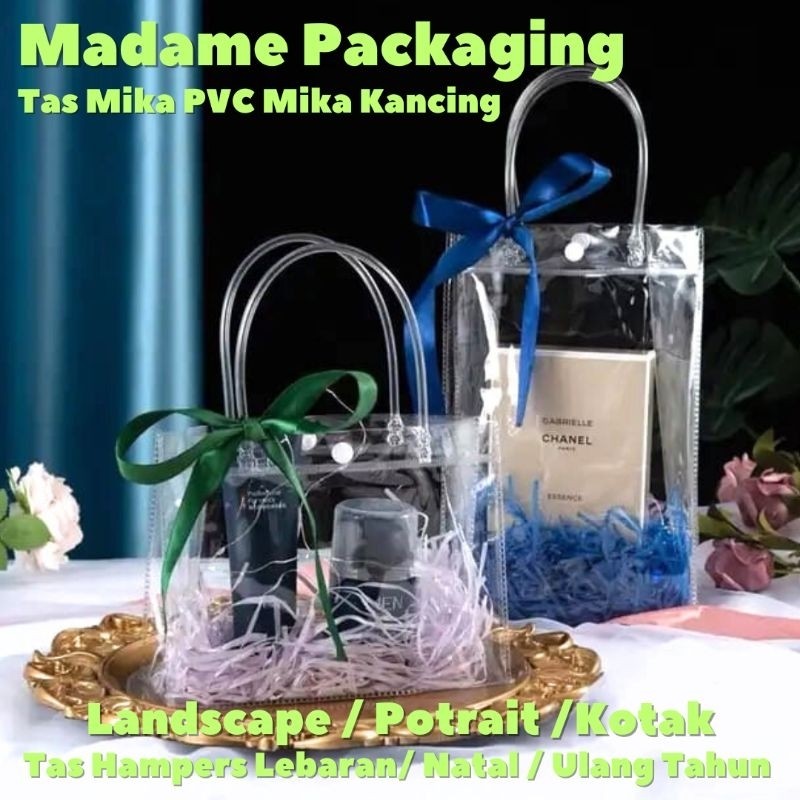 Tas Mika Kancing PVC Transparan /  Hampers Goodie Bag Ulang Tahun Lebaran Imlek Natal/ keluarga oleh