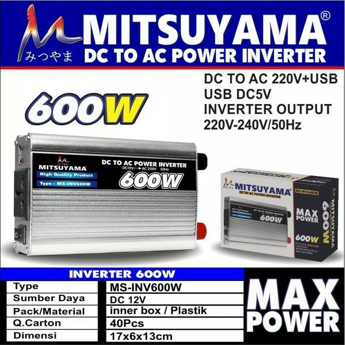 Power Inverter DC to AC 600 Watt 600 Wat Merk Mitsuyama MS-INV600