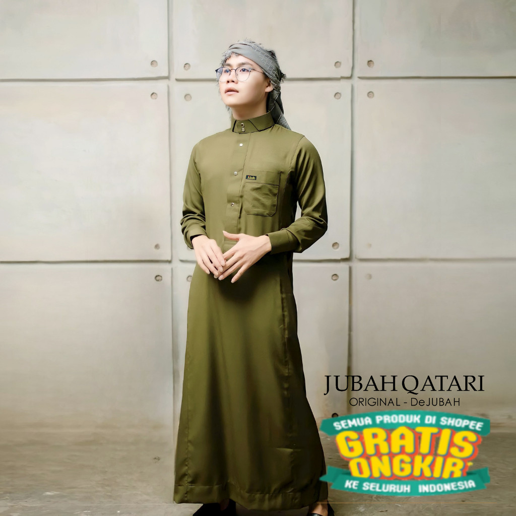 DeJubah - Qatari Gamis Jubah Pria Slimfit Dewasa/ Hijau sage lumut army ijo