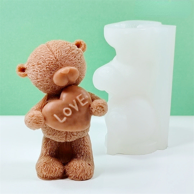 

Love Bears Silicone Candle Mold 3D Standing Bear Crafts Resin Crystal Gypsum Soap Making mould Home Gift