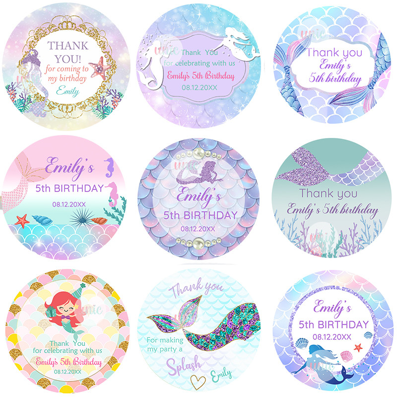 

Mermaid Party Custom Sticker Labels Girl Birthday Party Decoration Labels Design Any Text Baby Shower Little-Mermaid Sticker