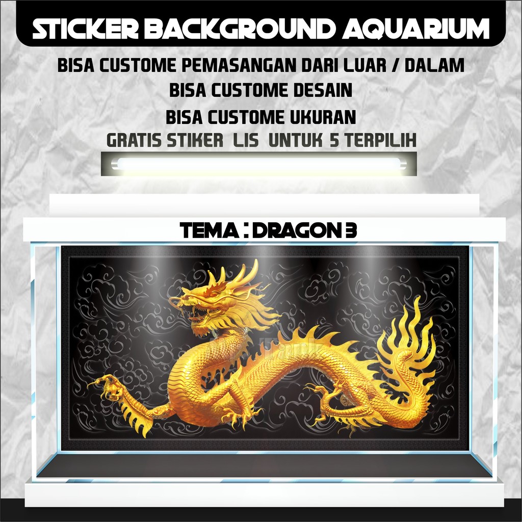 sticker wallpaper background aquarium belakang 3d tema gambar  naga cina 3d