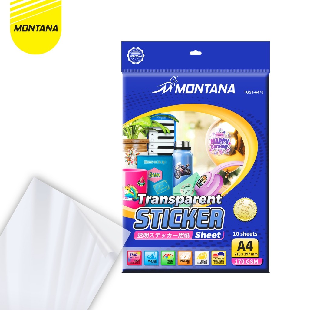 

MONTANA Kertas Stiker Glossy Transparan / Sticker Glossy Paper 170gsm / WaterProof Sticker A4