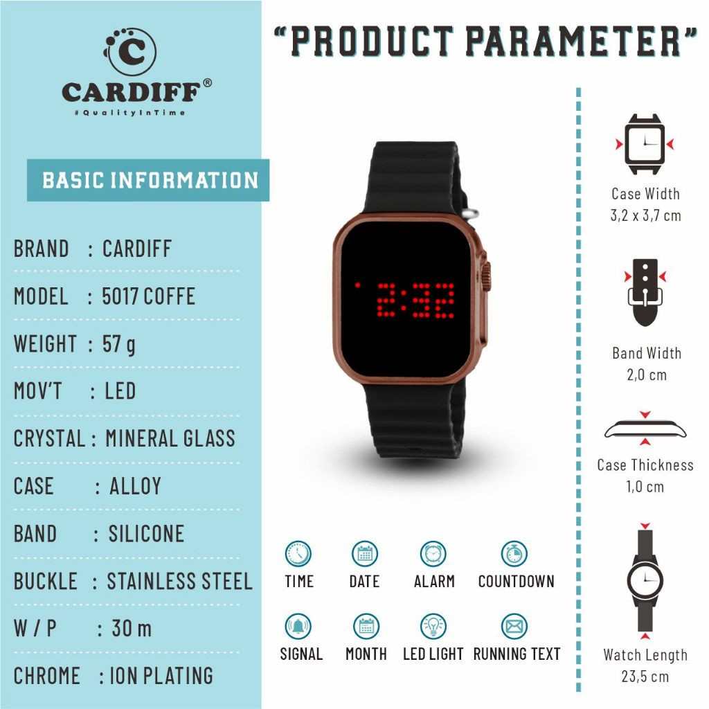 CARDIFF LED 5017 Coffee Series Jam Tangan Digital Water Resist