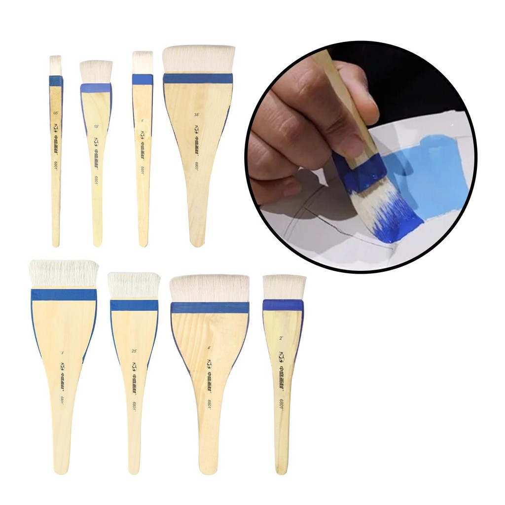 

8Pcs Goats Hair Watercolor Paint Brush Wood Sturdy Pen for Oil Water Artists