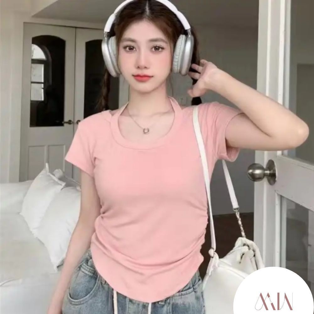 GK - BAJU ATASAN KAOS PENDEK KOREAN WANITA SEXY LENGAN PENDEK LEHER TALI FASHION