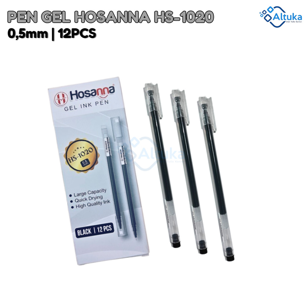 

(12 Pcs) Bulpen GEL INK / Needle Tip Gel Ink Pen HOSANNA HS-1020 0,5mm Tinta Hitam