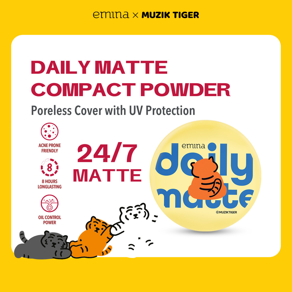 Emina Daily Matte Compact Powde x Muzik Tigerr 11 g - Bedak Padat Matte Finish