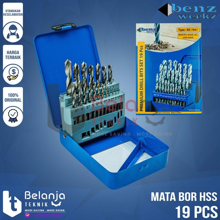 Benz Mata Bor HSS Set 19 Pcs Mata Bor Besi Drill Bits Set 19 Pcs HSS