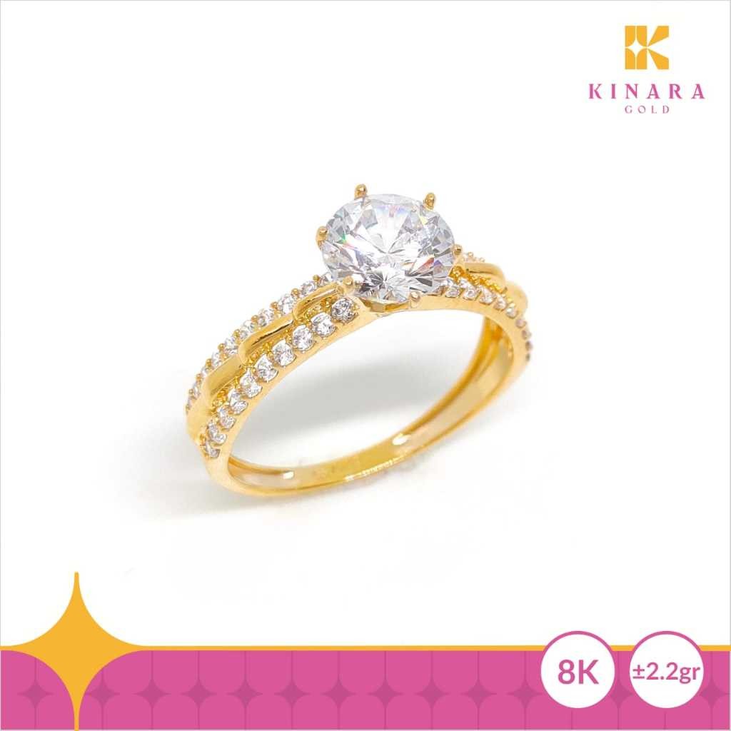 Cincin Emas Kuning Solitaire Gelombang 8K - Kinara Gold