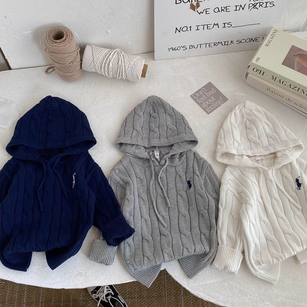 ( TOP2791 / TOP2860 / TOP2861 ) Atasan sweater hoodie anak polos - knitted rajut cotton - polo - gre