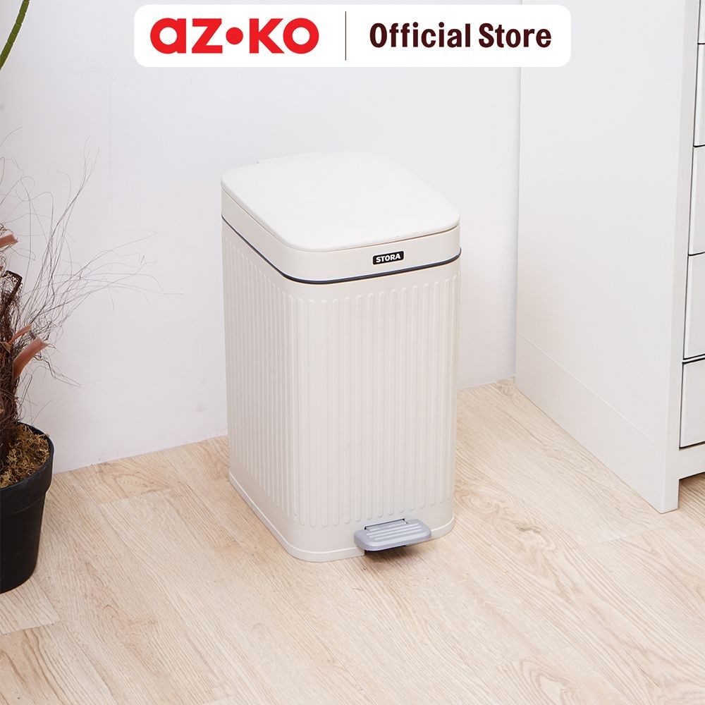 AZKO Stora 14 Ltr Doric Tempat Sampah Pedal Slim - Putih Ivory Tong Sampah Wadah Pembuangan Alat Keb