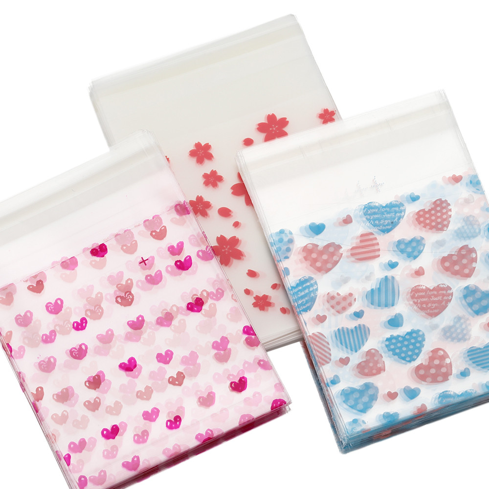 

50pcs Love Series Clear Plastic Self-Adhesive Bags for diy Jewelry Packaging Display Baking Cookies Packaging
