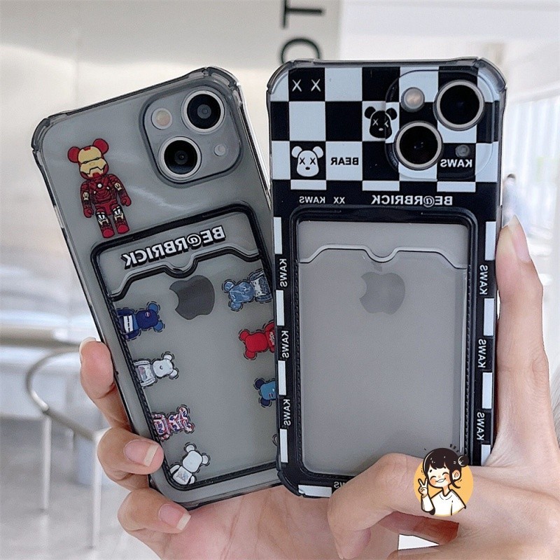 Beruang Trendi Kotak-kotak pemegang kartu Case Vivo Y02 Y02a Y02t Y02s Y16 Y11 Y17S Y27 Y12 Y15s Y15