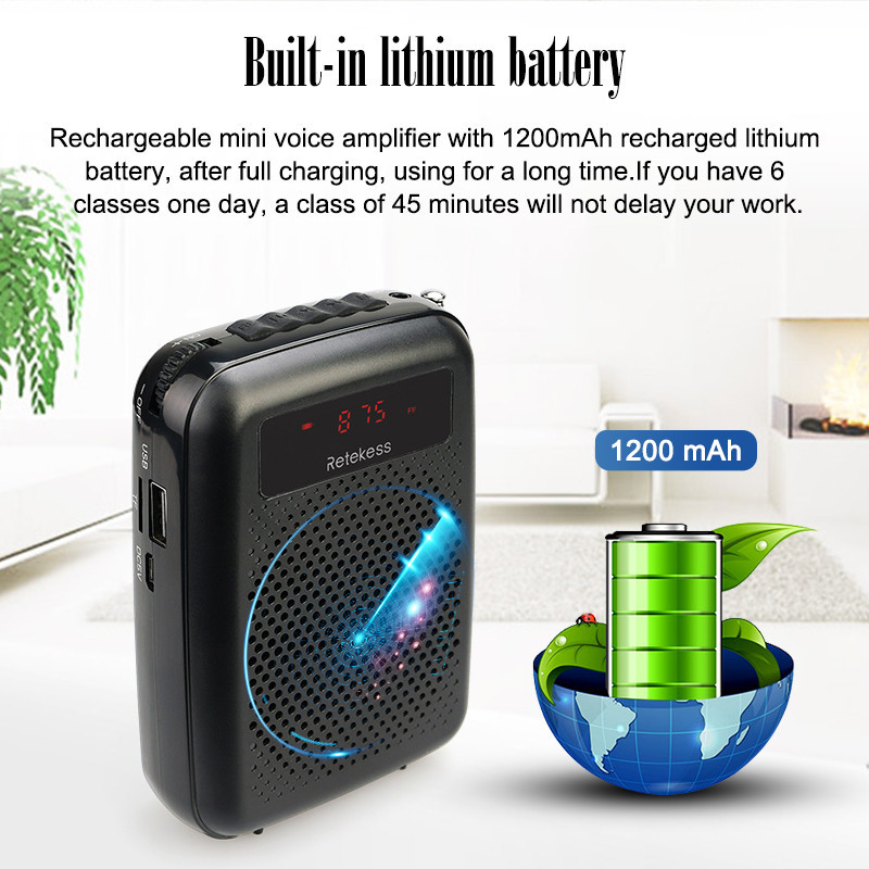 RETEKESS PR16R Megaphone Portable 12W FM Recording Voice Amplifier Teacher Microphone Speaker Mp3 Pl