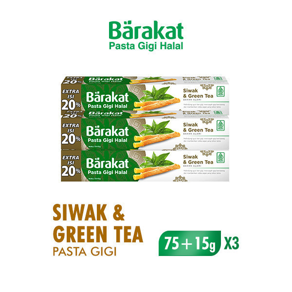 Barakat Pasta Gigi Siwak & Greentea Tube 75+15gr x3