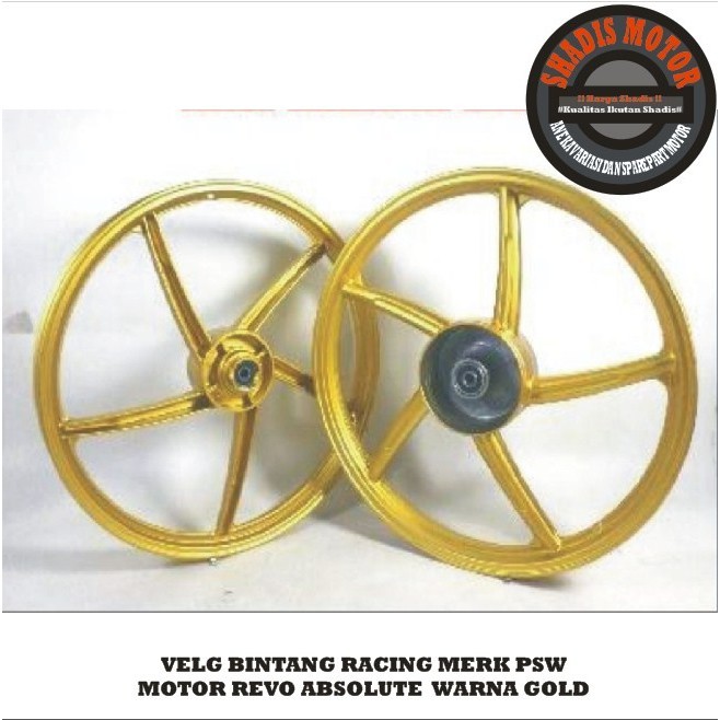 Velg Bintang Motor Merk PSW Ukuran 140/160 Ring 17 Motor Revo Absolute Warna Gold Velg Palang Motor 
