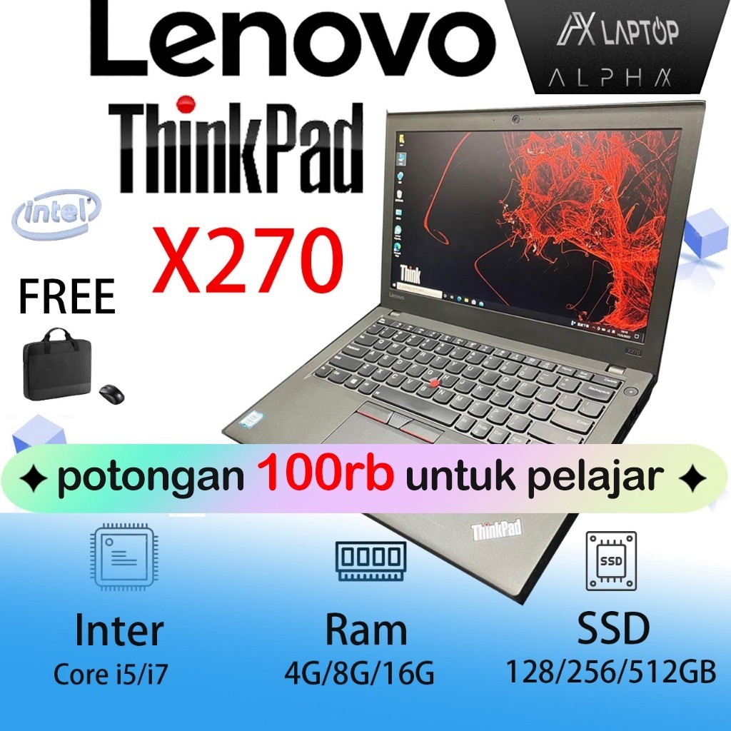 Laptop Lenovo Thinkpad X270 Core I5/I7 Gen6 RAM 8GB SSD 256GB  Like baru  Mulus Bergaransi 1 Bulan MURAH BERKUALITASMulus / Original / Berkualitas