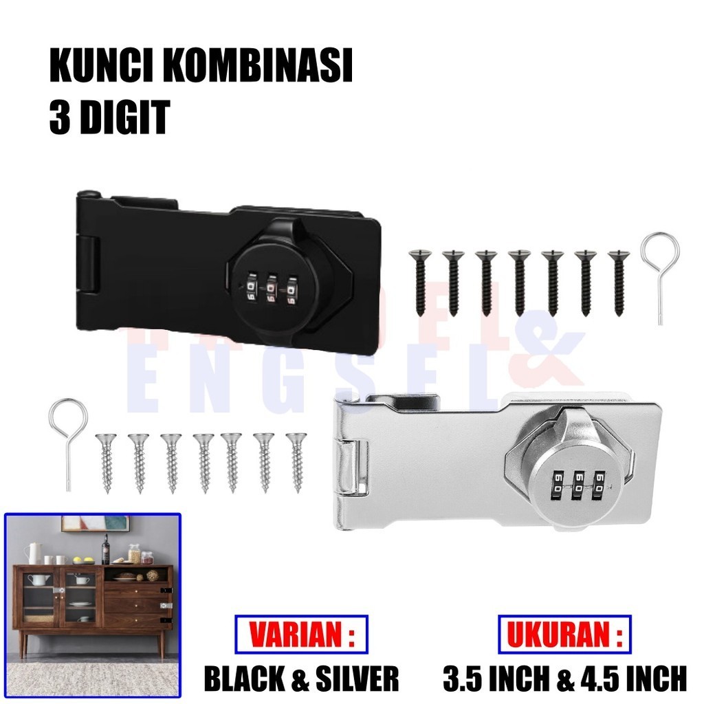 Kunci Gembok Anti Theft Kunci Kombinasi 3Digit Kunci Loker Password Kunci Pintu Hasp Lock
