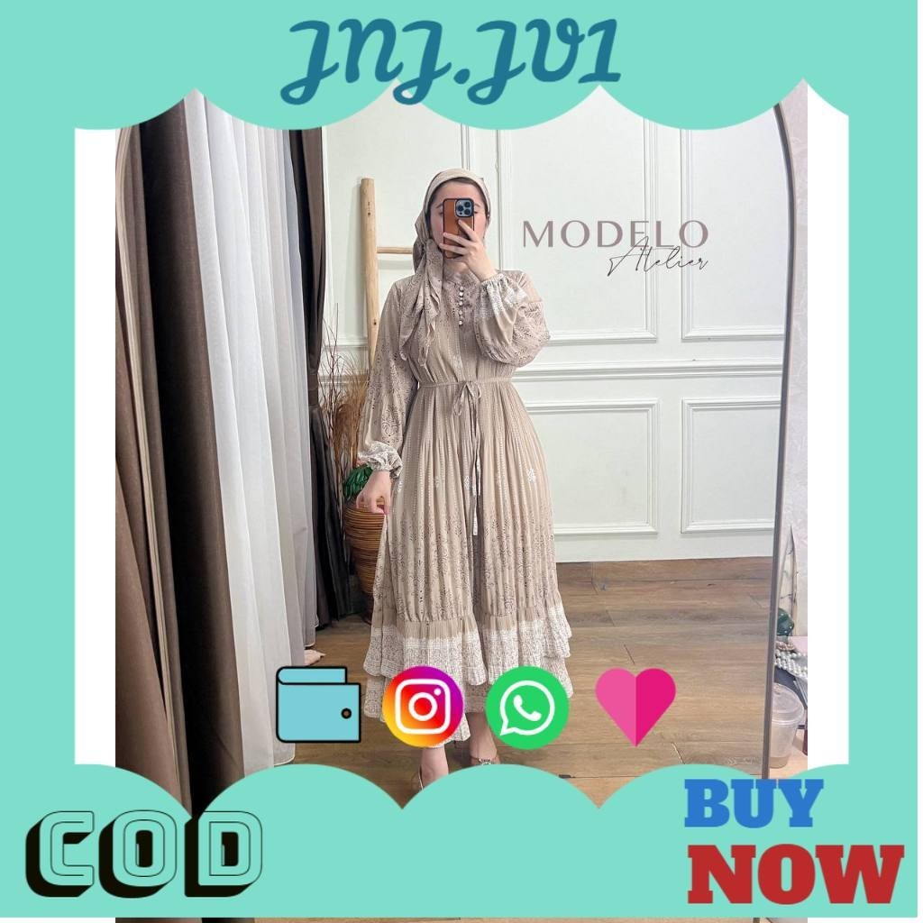5.5 BIG SALE Zoraya Maxy Set Hijab | Gamis Plisket Motif / Gamis Meijiewang / Dress Plisket Mewah Ju