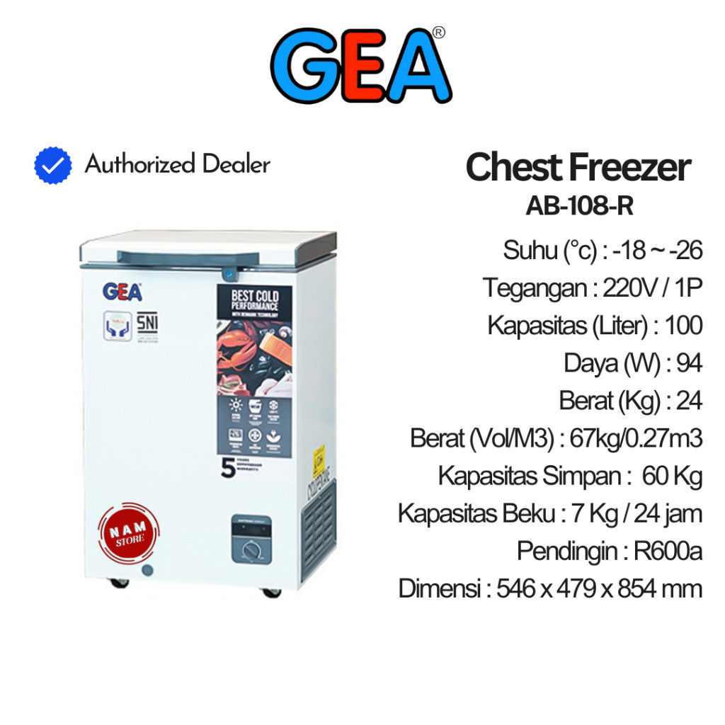 Gea Chest Freezer AB 108R 100 Liter / Box Freezer NAM STORE