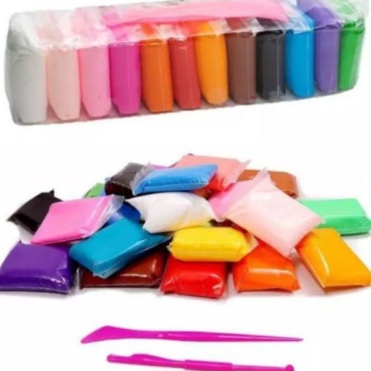 Mainan Clay Slime Magic Clay Polimer Clay Light  isi 12 pcs Plus Alat Ukir