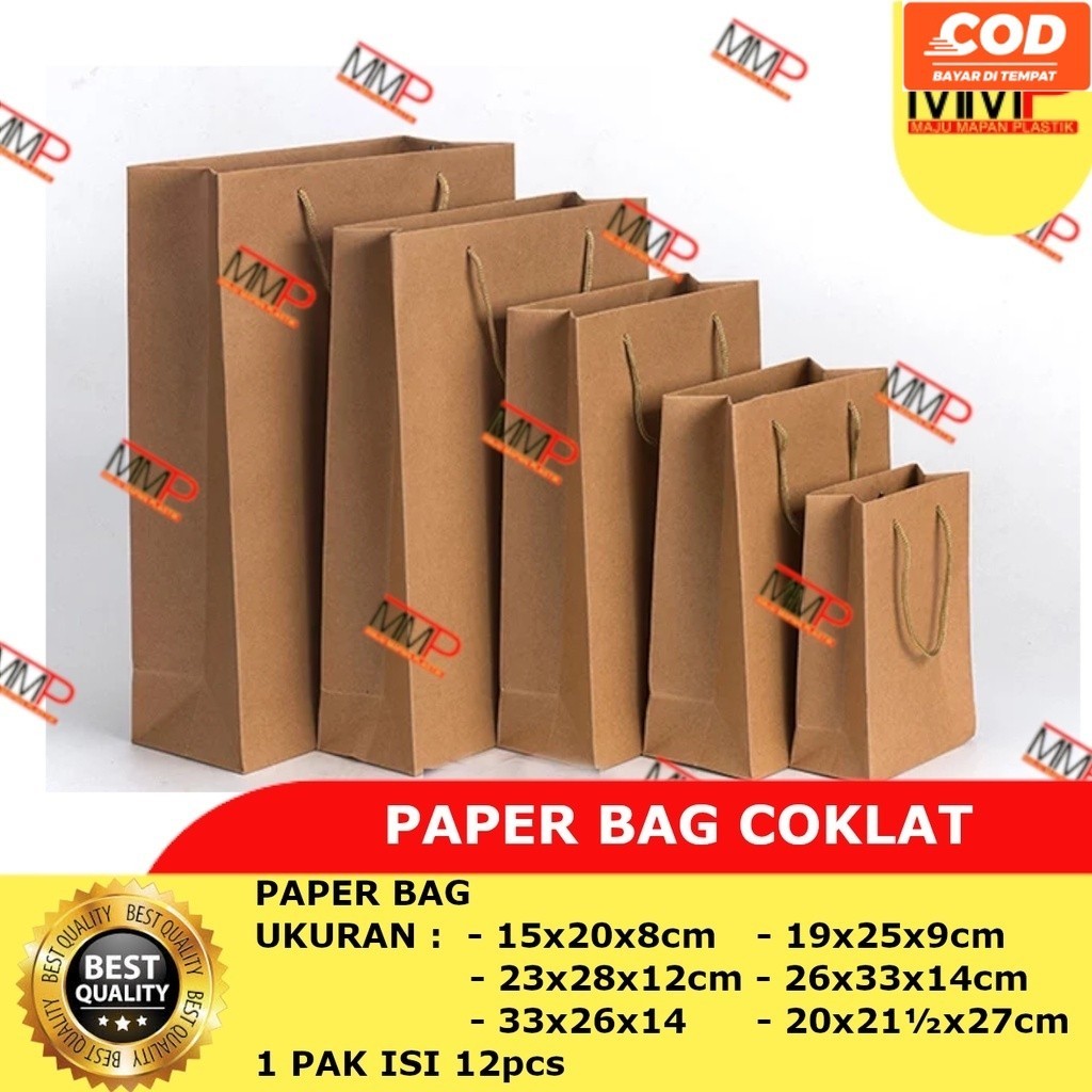 

[12 pcs] Paper Bag Coklat / Kantong Tas Kertas Coklat / Tas Kertas Belanja / Godie Bag Ultah / Tas Souvenir