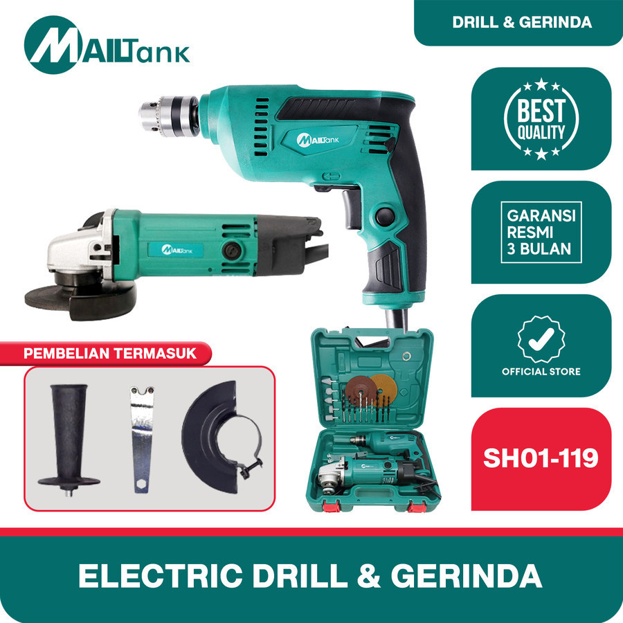 MAILTANK SH01-119 Paket Set Angel Gerinda Listrik Plus Bor Listrik Bonus Mata Bor dan Gerinda