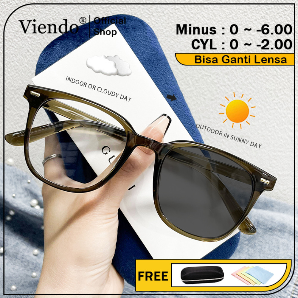 Viendo Kacamata Minus Photocromic Silinder Wanita Pria Frame Anti Radiasi Blueray Kaca Mata Optik